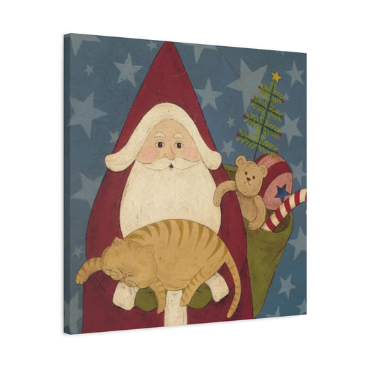 Santa With Cat And Gifts Kimble Warren Wall Art & Canvas Prints