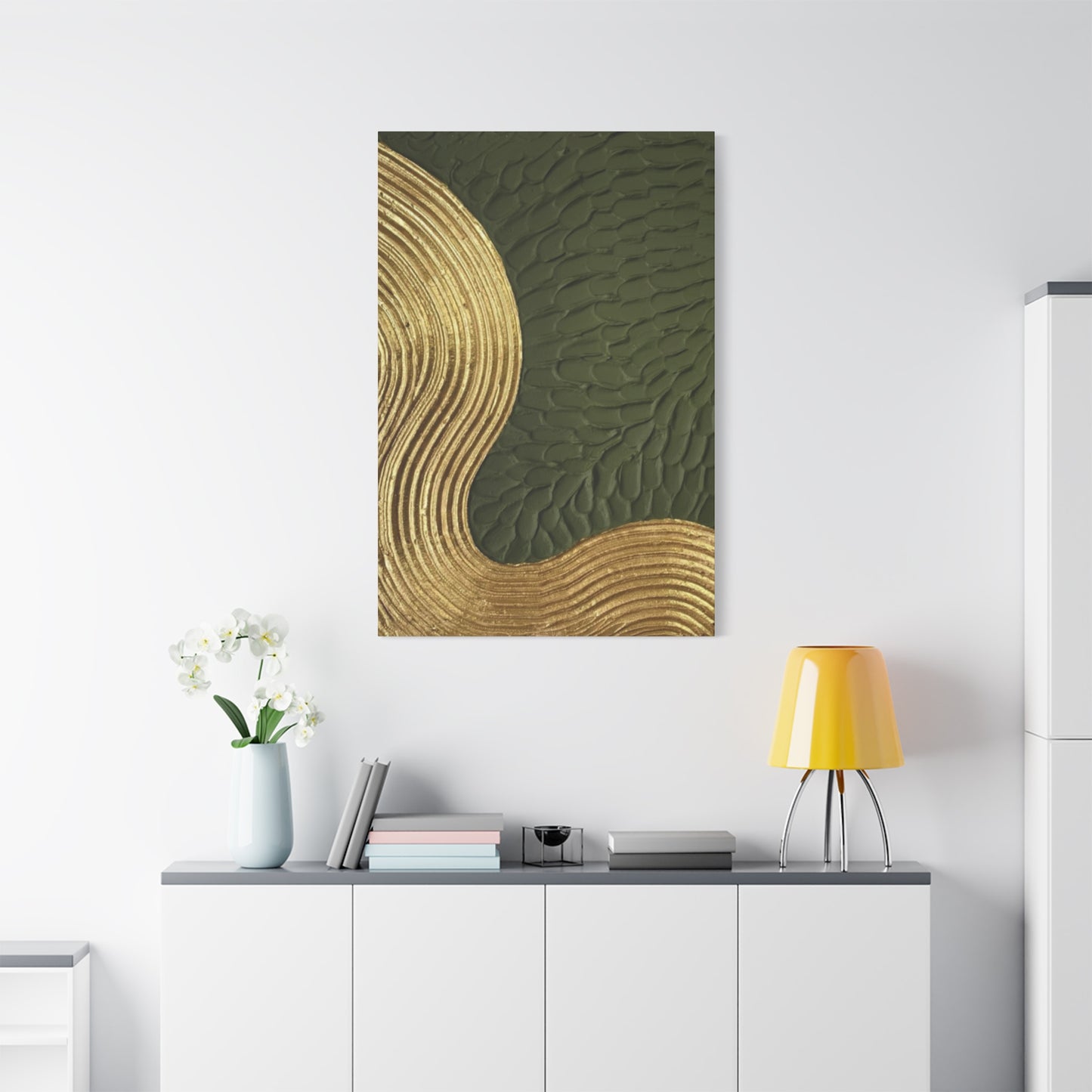 Golden & Olive Green Color Drawing Wall Art & Canvas Prints