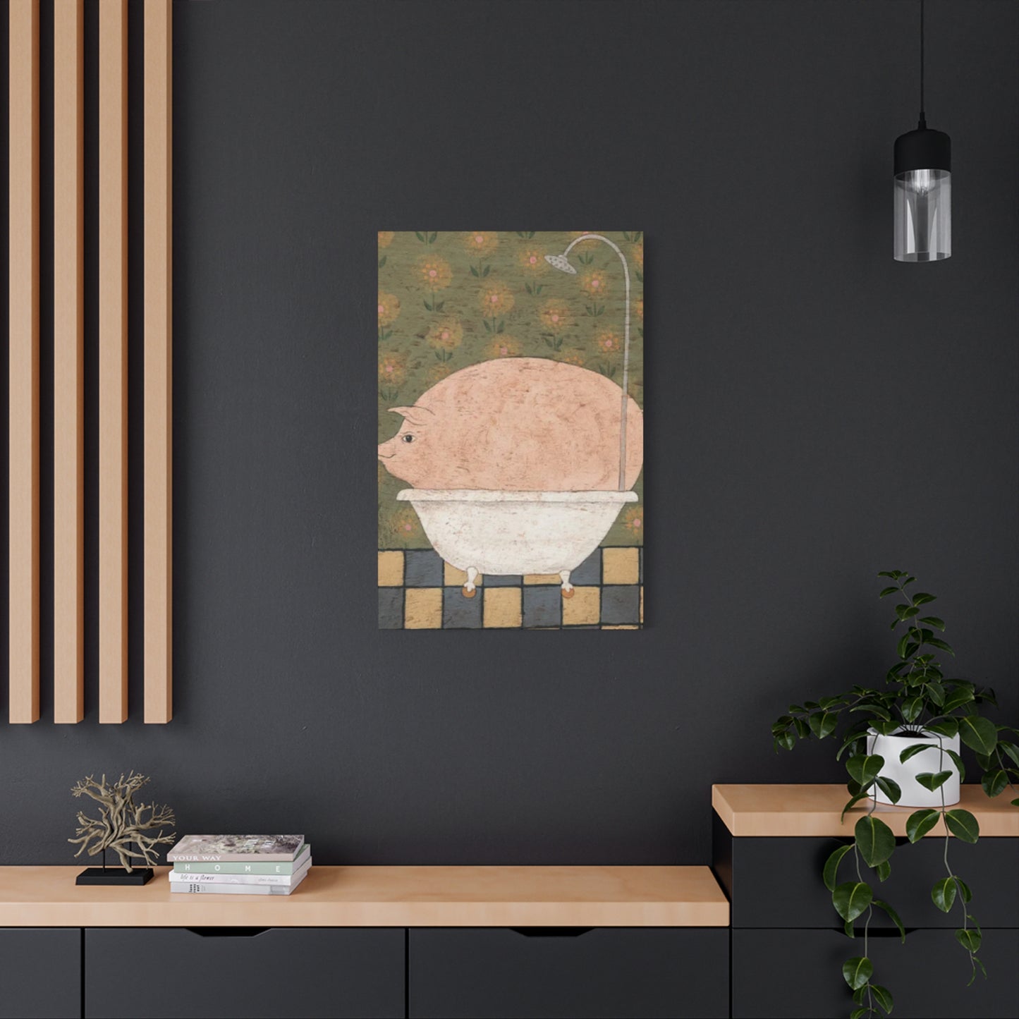 Fat Pig In Bathtub Kimble Warren Wall Art & Canvas Prints