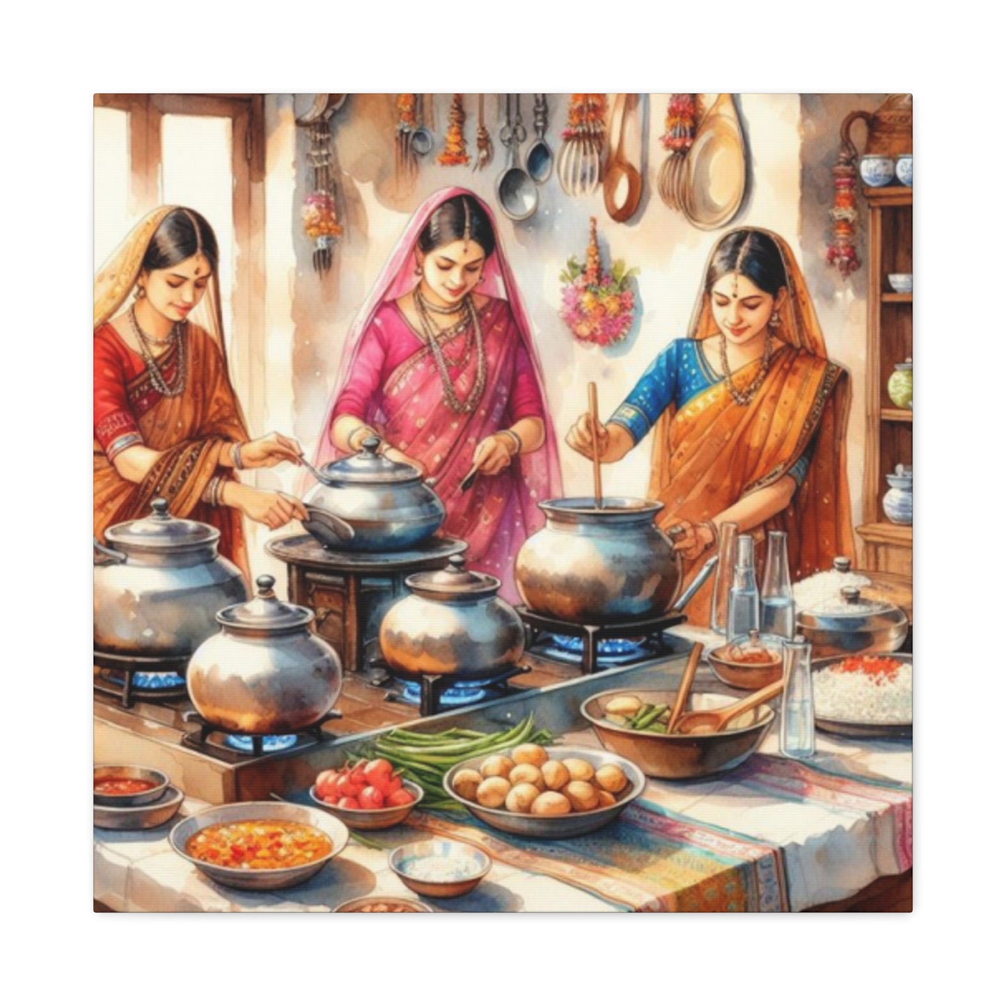 Indian Women Cooking Wall Art & Canvas Prints