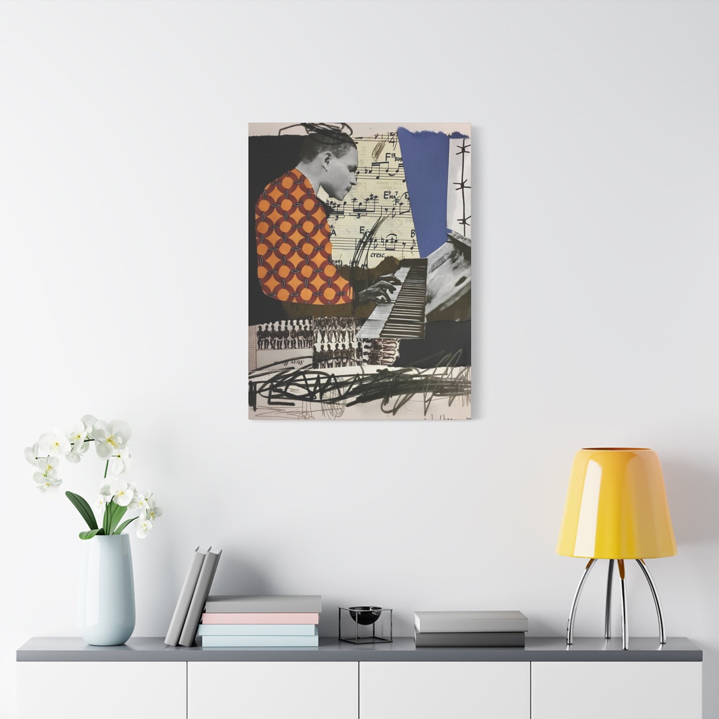 Man Playing Piano Abstract Mixed Media Wall Art & Canvas Prints