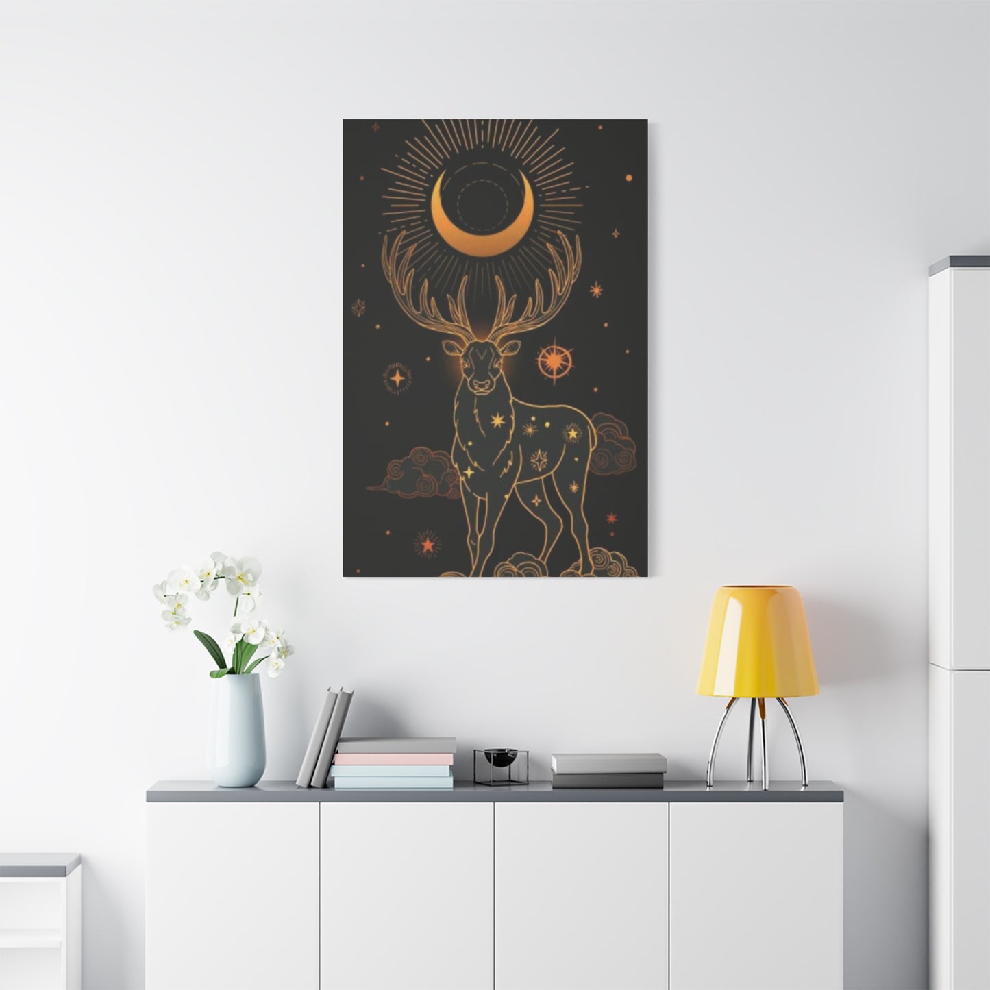 Deer with Crescent Moon Wall Art & Canvas Prints