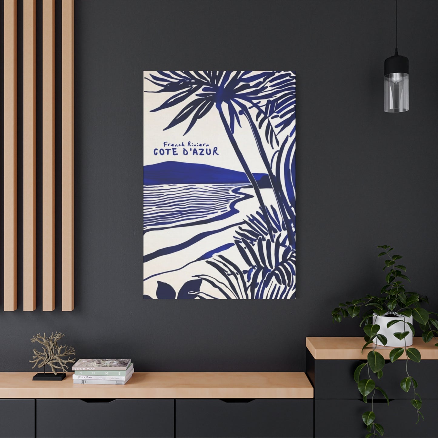 Blue Drawing Palm Tree On Beach Wall Art & Canvas Prints