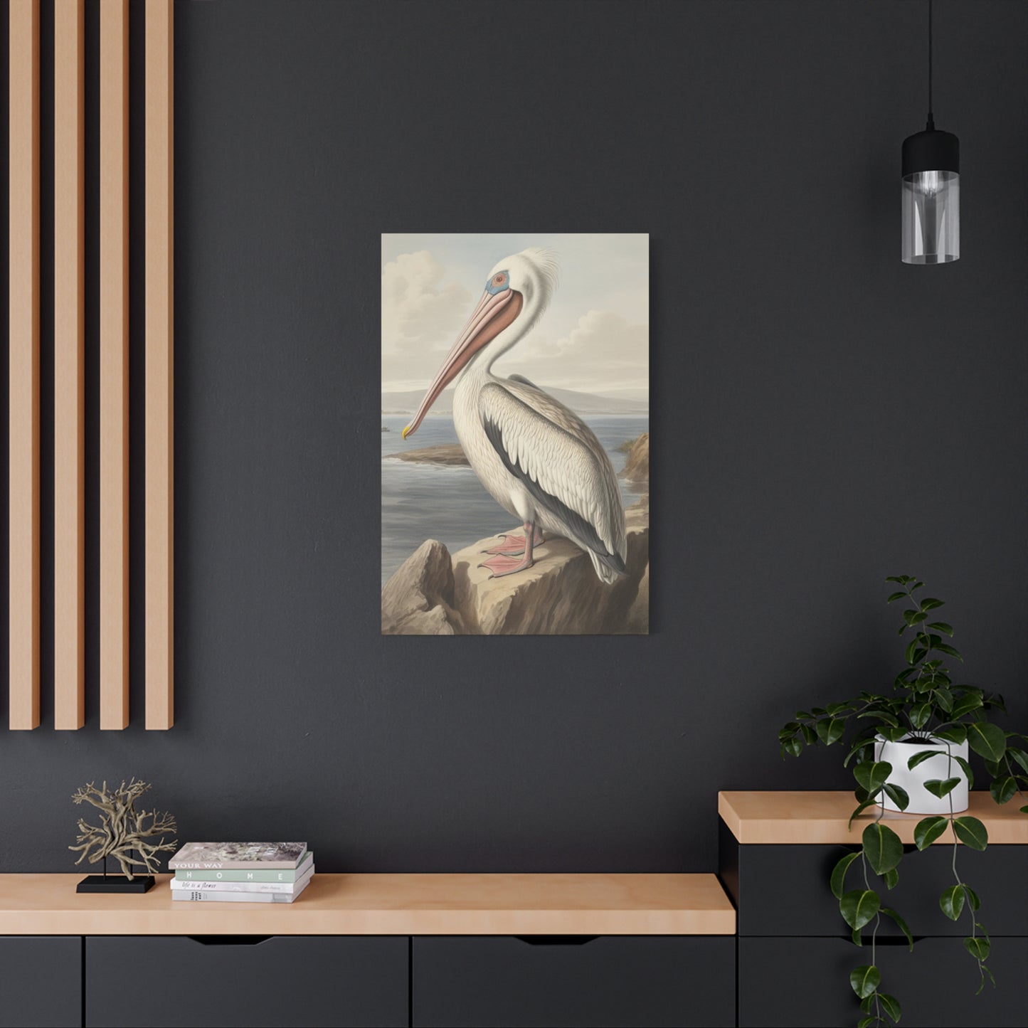 Long Beak Pelican Sitting On Cliff Wall Art & Canvas Prints