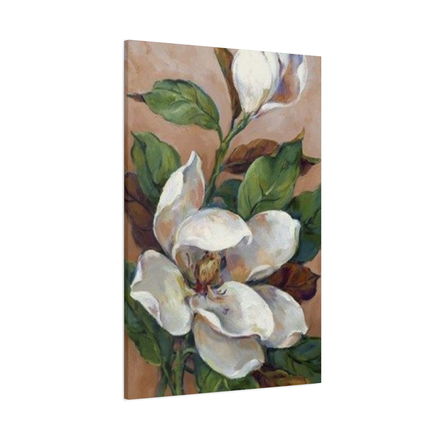 White Magnolia Flower with Leaves Painting Wall Art & Canvas Prints