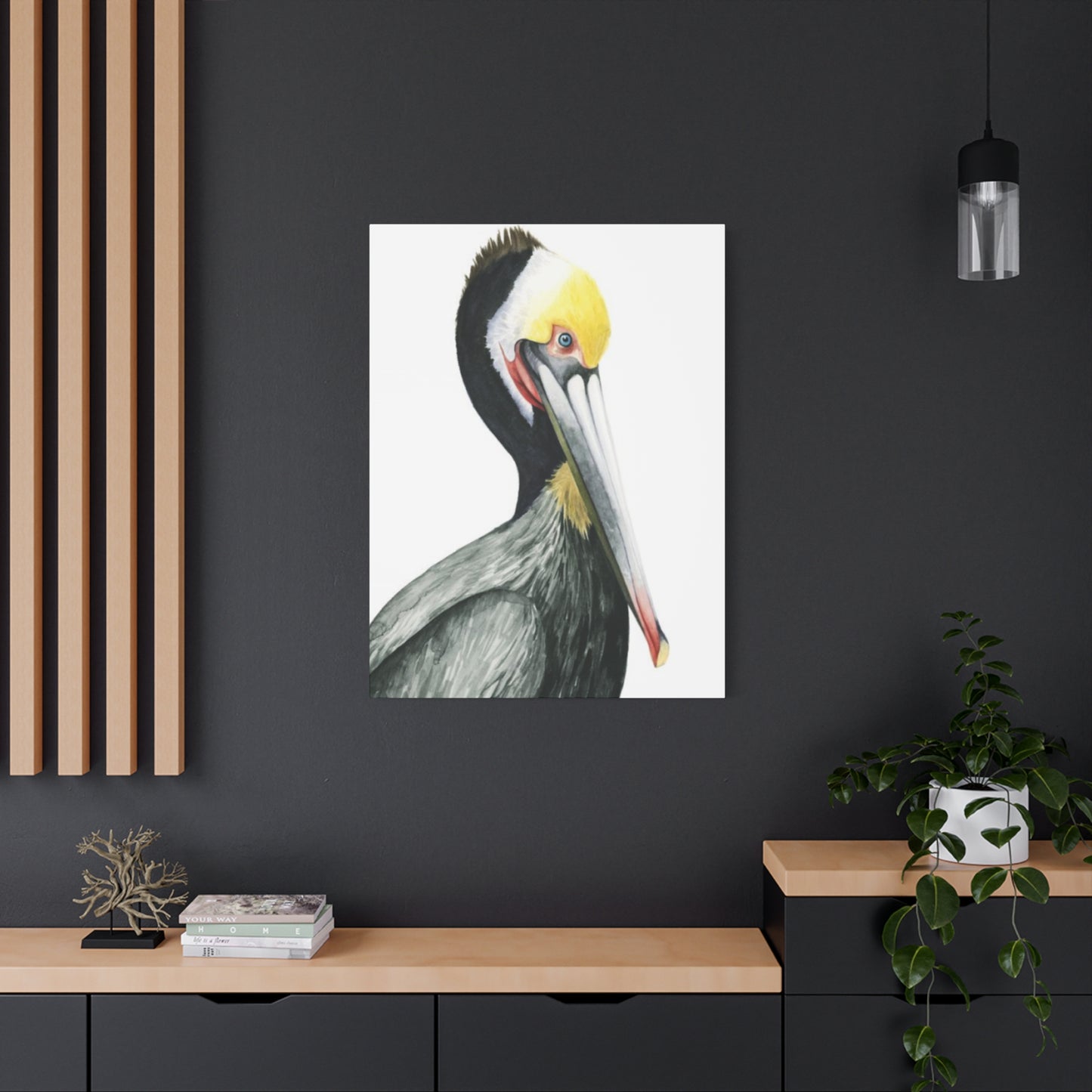 Long Beak Pelican Candid Drawing Wall Art & Canvas Prints