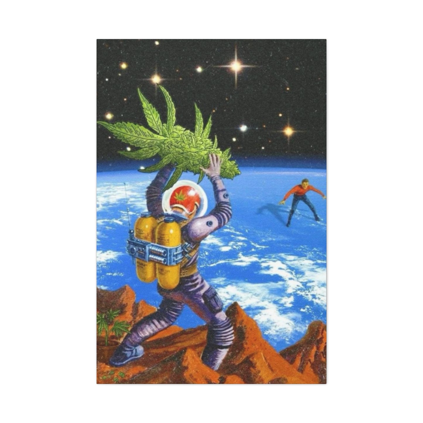 Astronaut Throwing Cactus Marijuana Wall Art & Canvas Prints