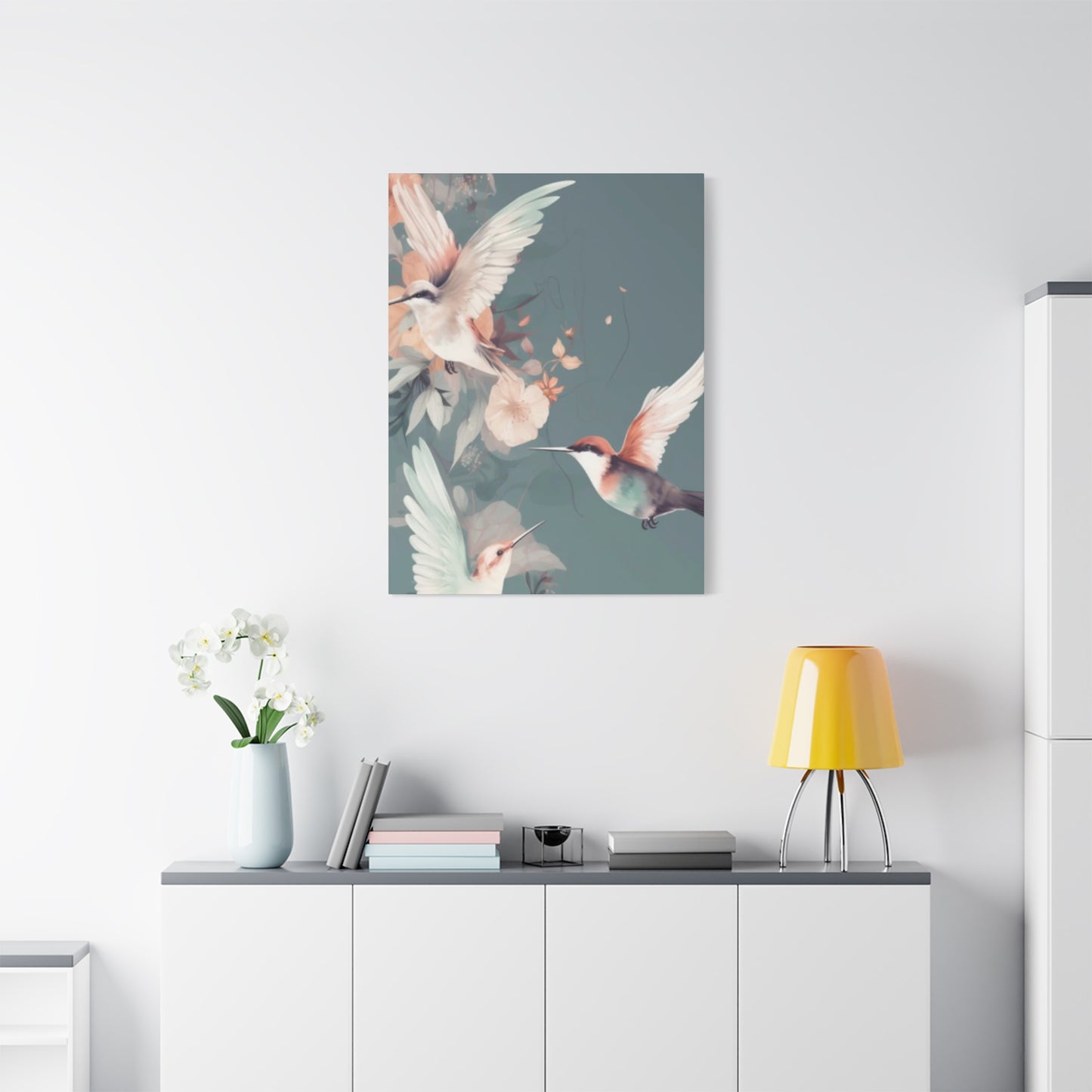 White Humming Birds Painting Wall Art & Canvas Prints