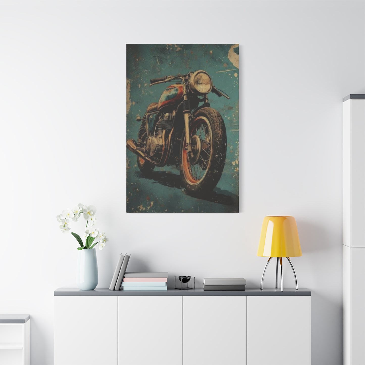 Blue Red Classic Poster Motorcycle Wall Art & Canvas Prints