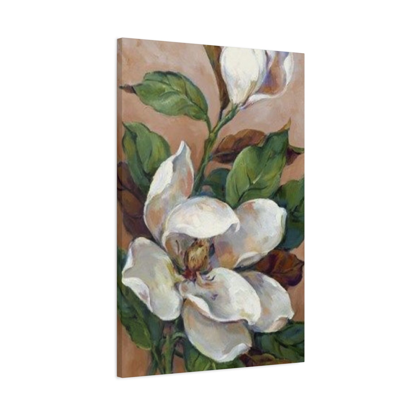 White Magnolia Flower with Leaves Painting Wall Art & Canvas Prints