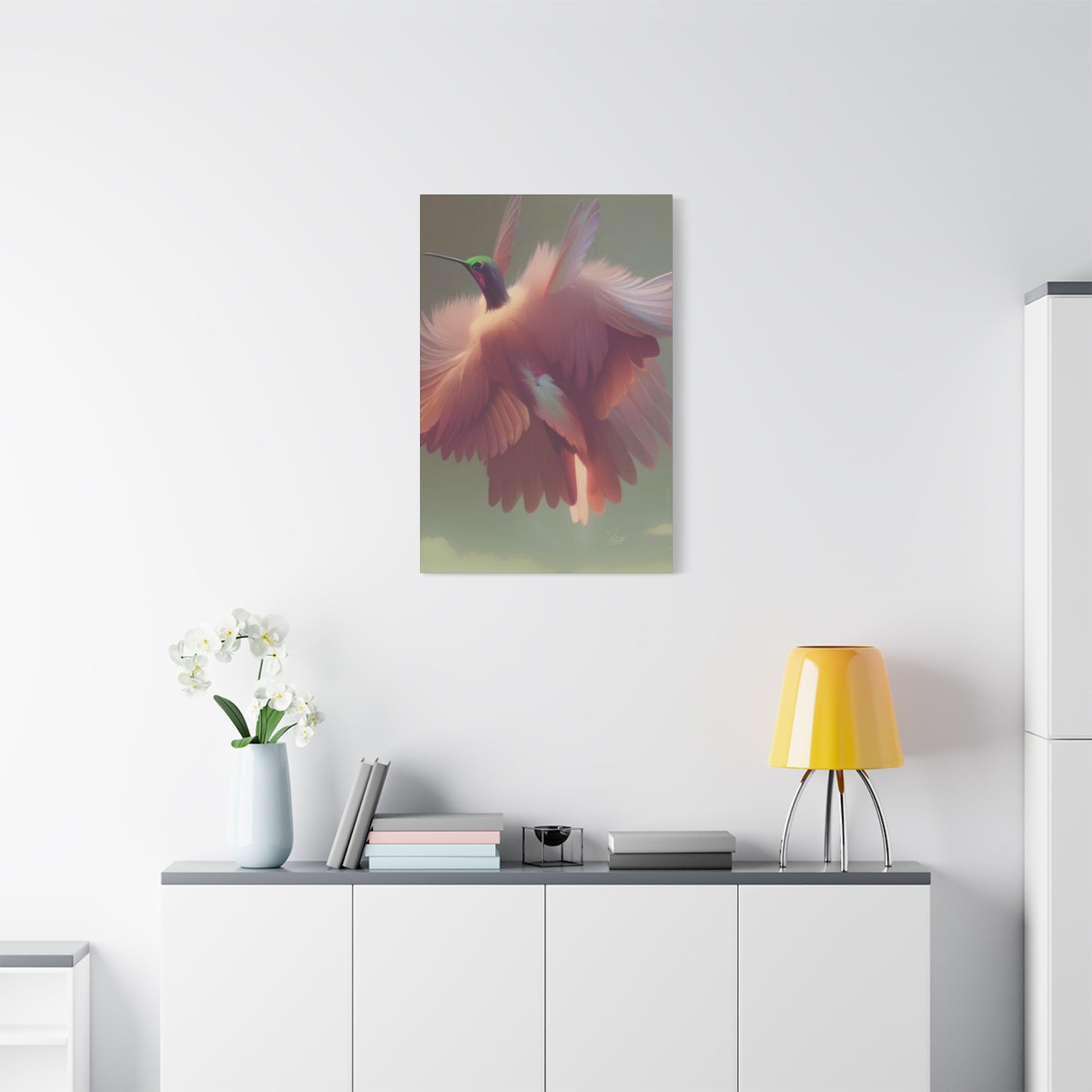 Beautiful Pink Humming Bird Candid Painting Wall Art & Canvas Prints