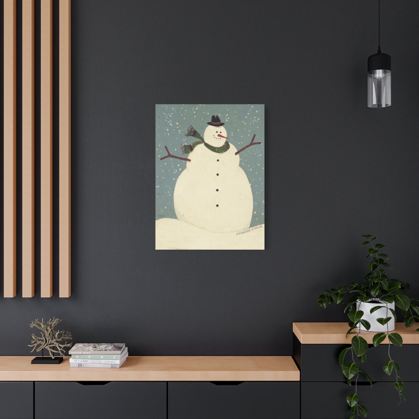 Snowman On Snow Kimble Warren Wall Art & Canvas Prints