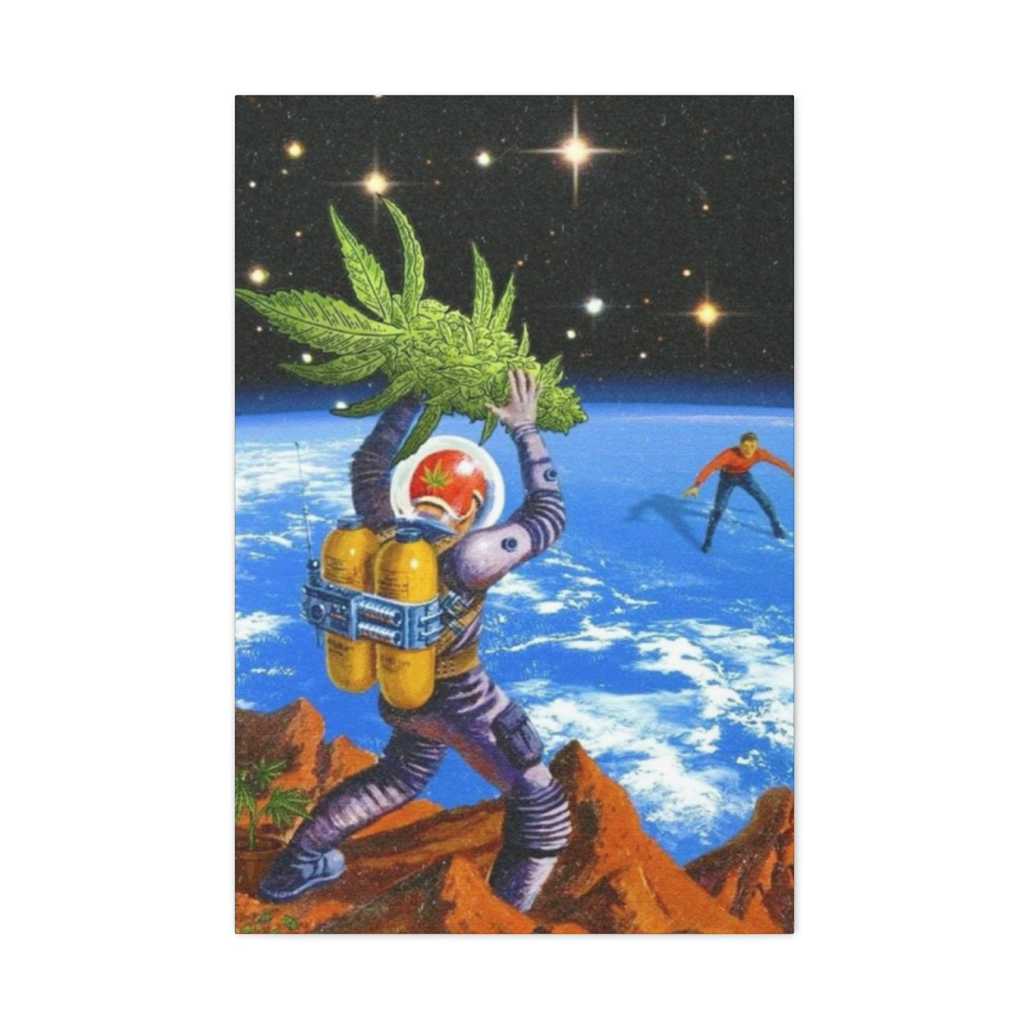 Astronaut Throwing Cactus Marijuana Wall Art & Canvas Prints