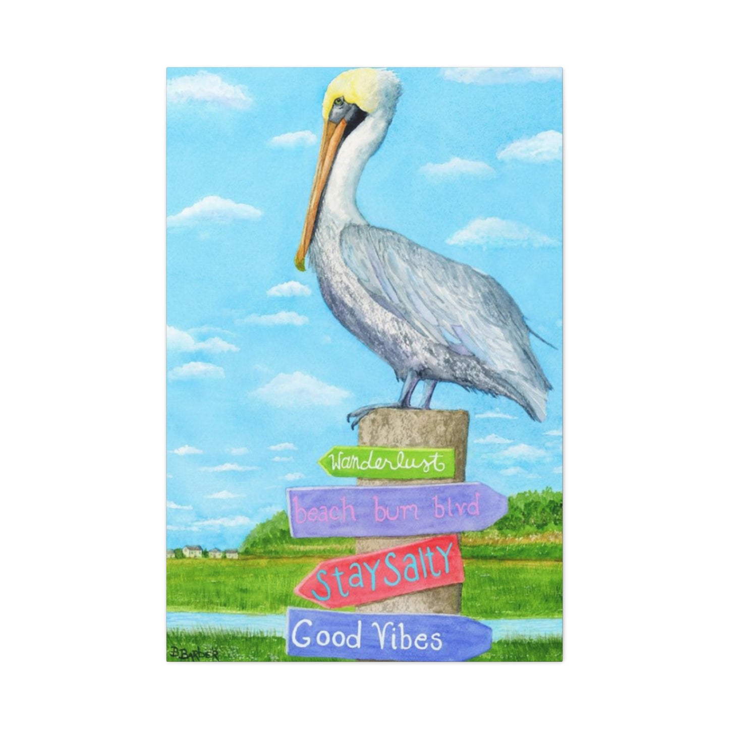 Long Beak Pelican Colorful Drawing Wall Art & Canvas Prints