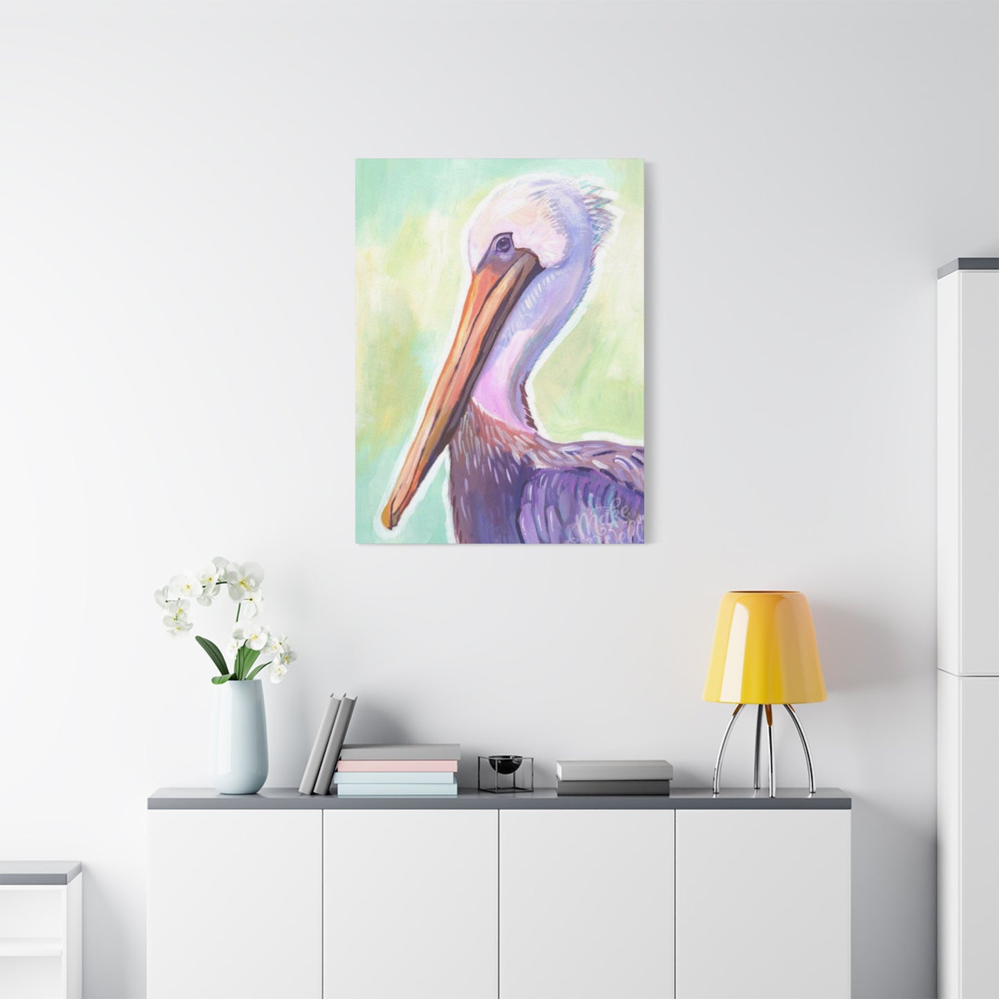 Purple Pelican Painting Wall Art & Canvas Prints