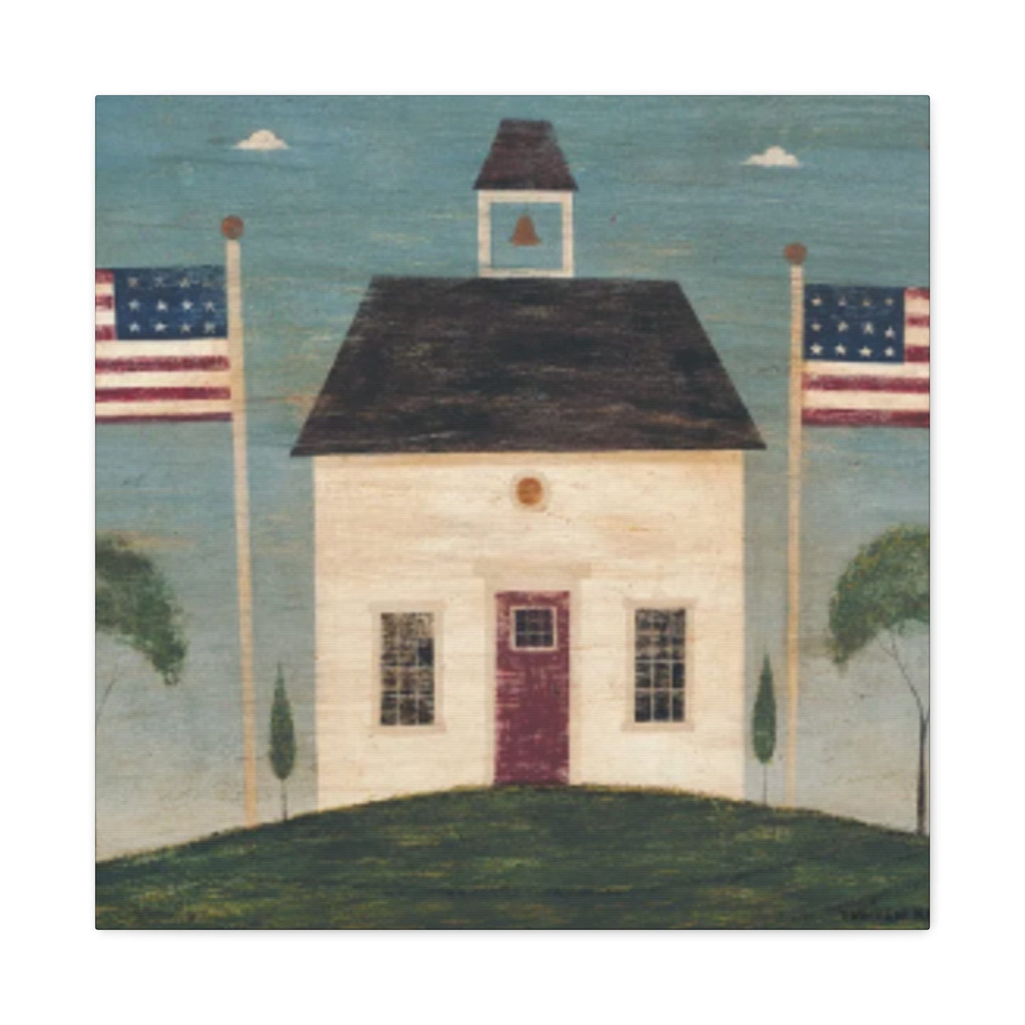 House with Two USA Flags Wall Art & Canvas Prints