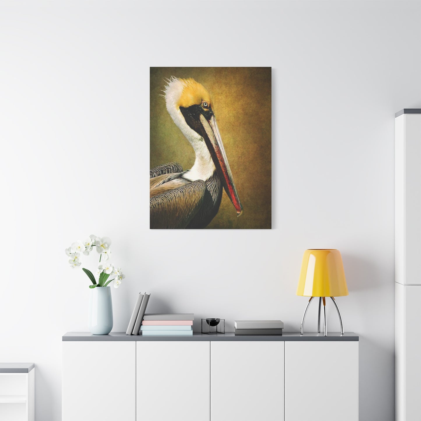 Long Beak Pelican Candid Close Up Drawing Wall Art & Canvas Prints