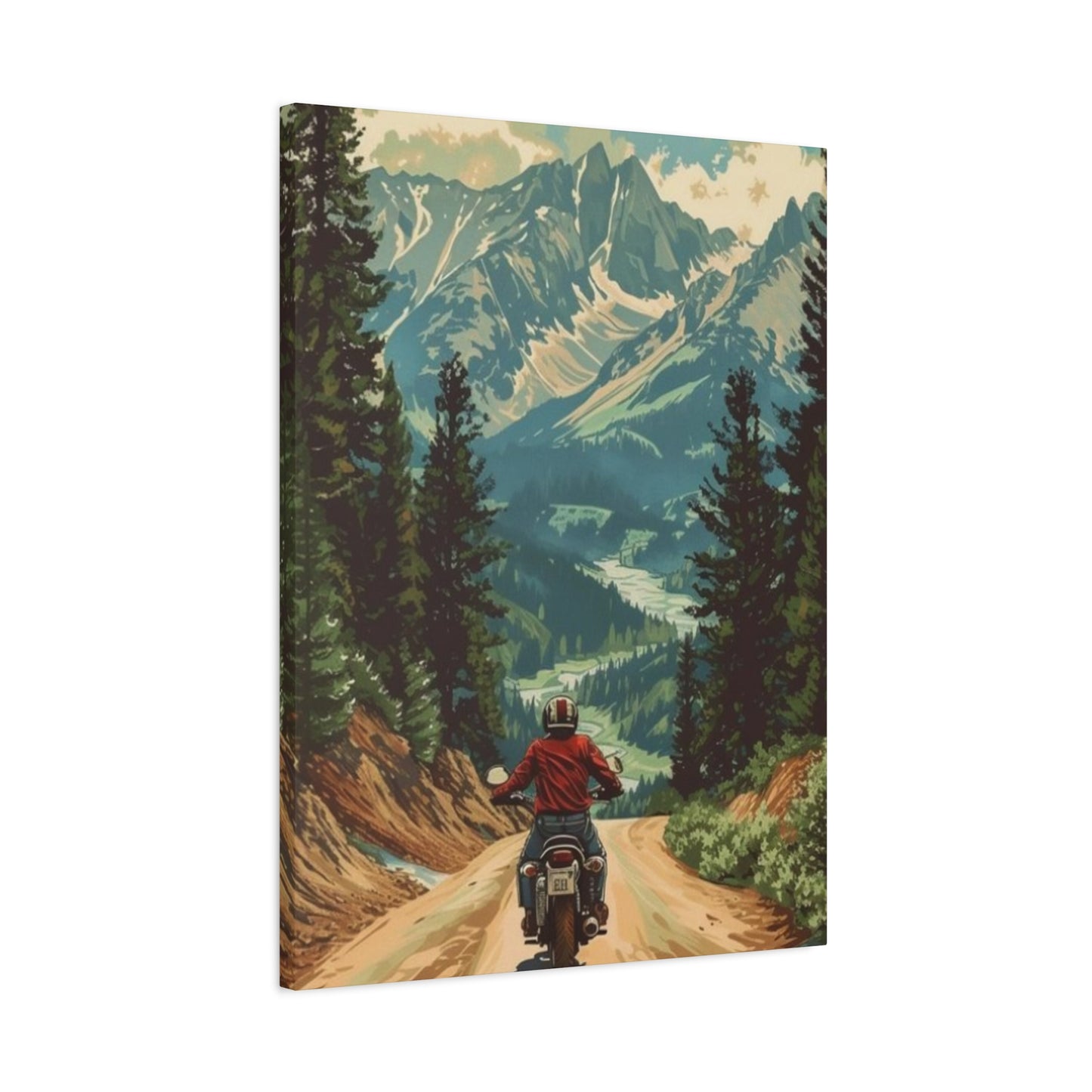 Bike Riding In Mountains Motorcycle Wall Art & Canvas Prints