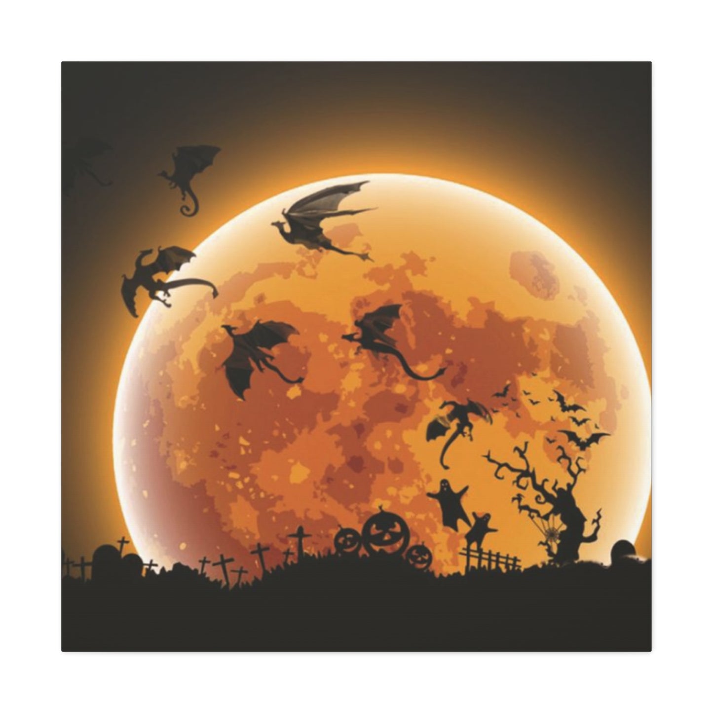 Full Moon Dragon Halloween Wall Art & Canvas Prints