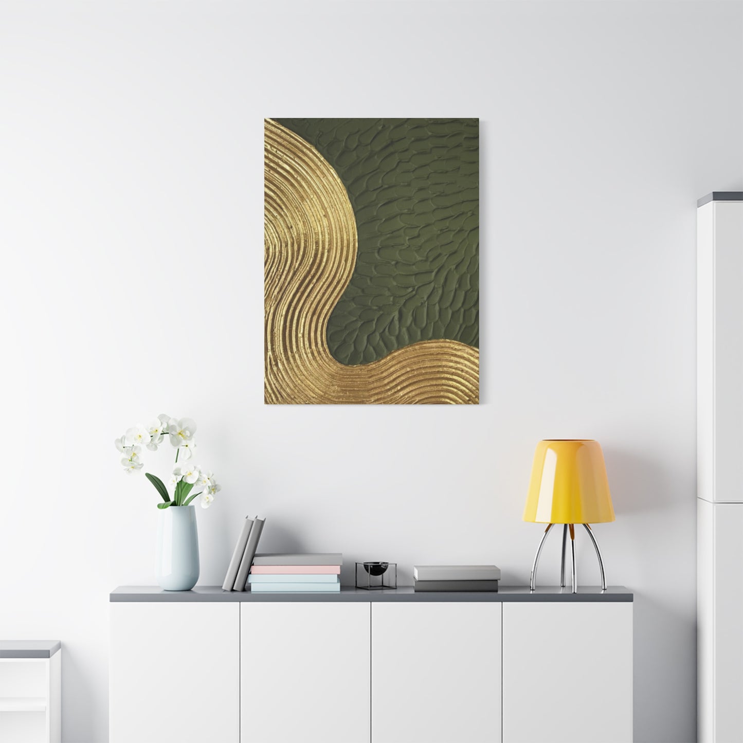 Golden & Olive Green Color Drawing Wall Art & Canvas Prints