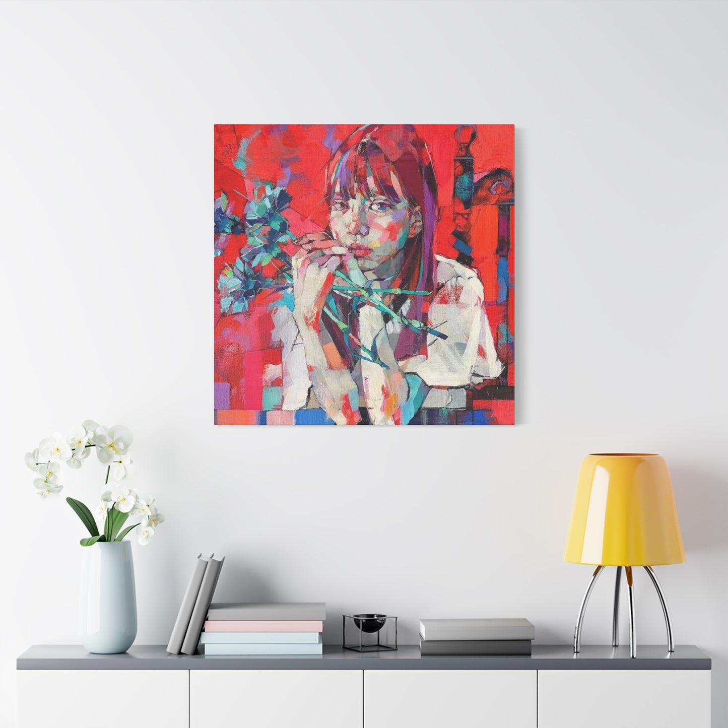 Girl Red Abstract Mixed Media Wall Art & Canvas Prints