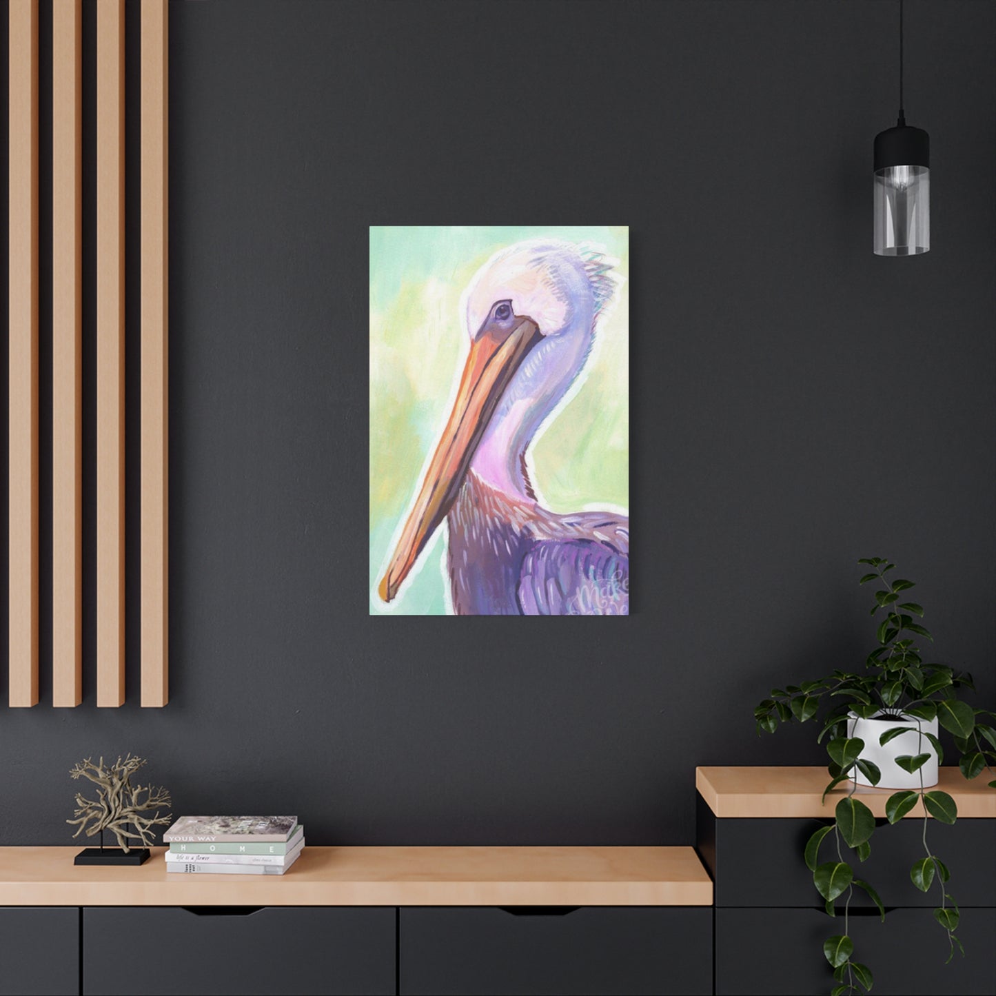 Purple Pelican Painting Wall Art & Canvas Prints