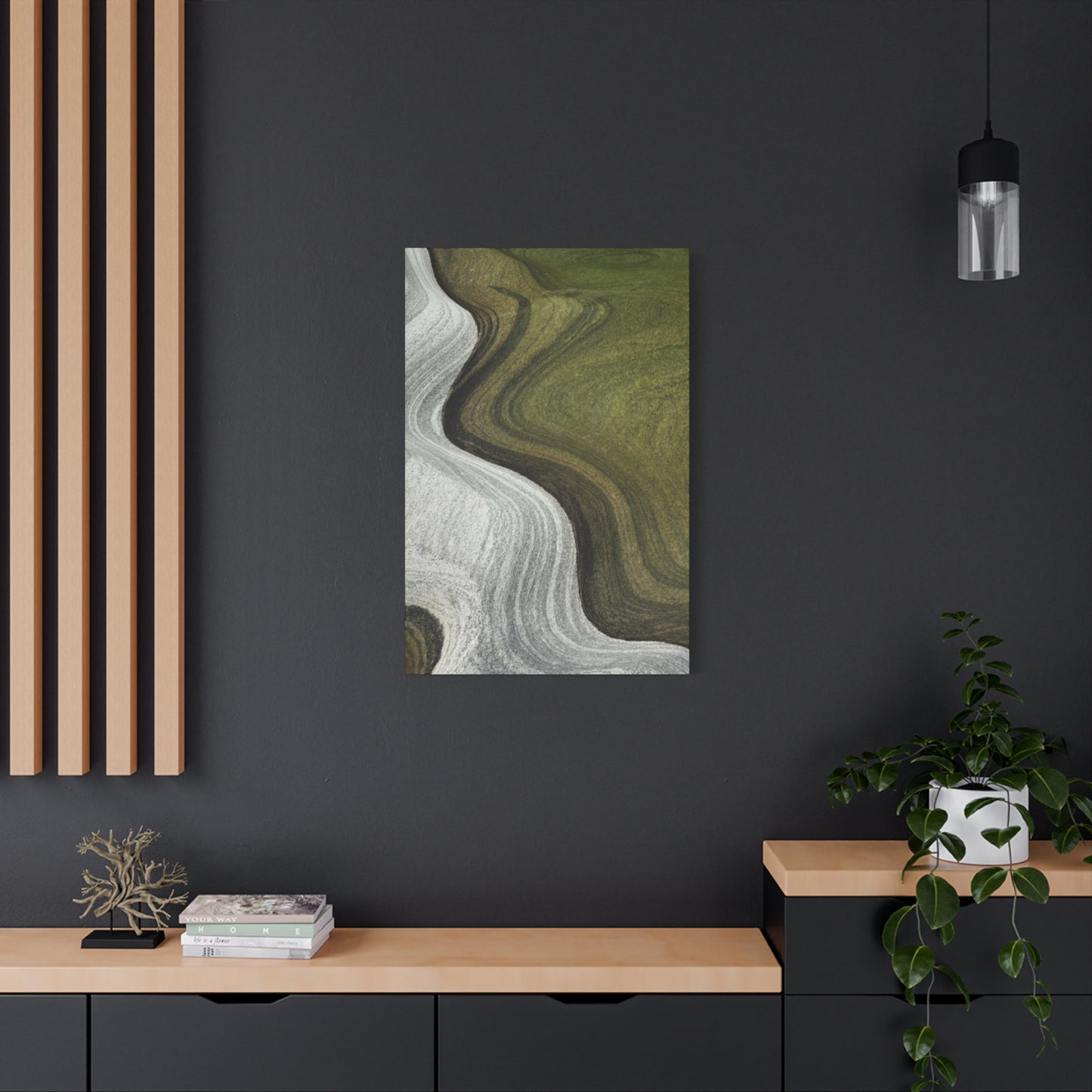 Olive Green & White Waves Wall Art & Canvas Prints