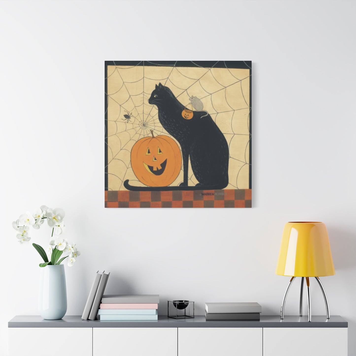 Black Cat On The Spider Web Kimble Warren Wall Art & Canvas Prints