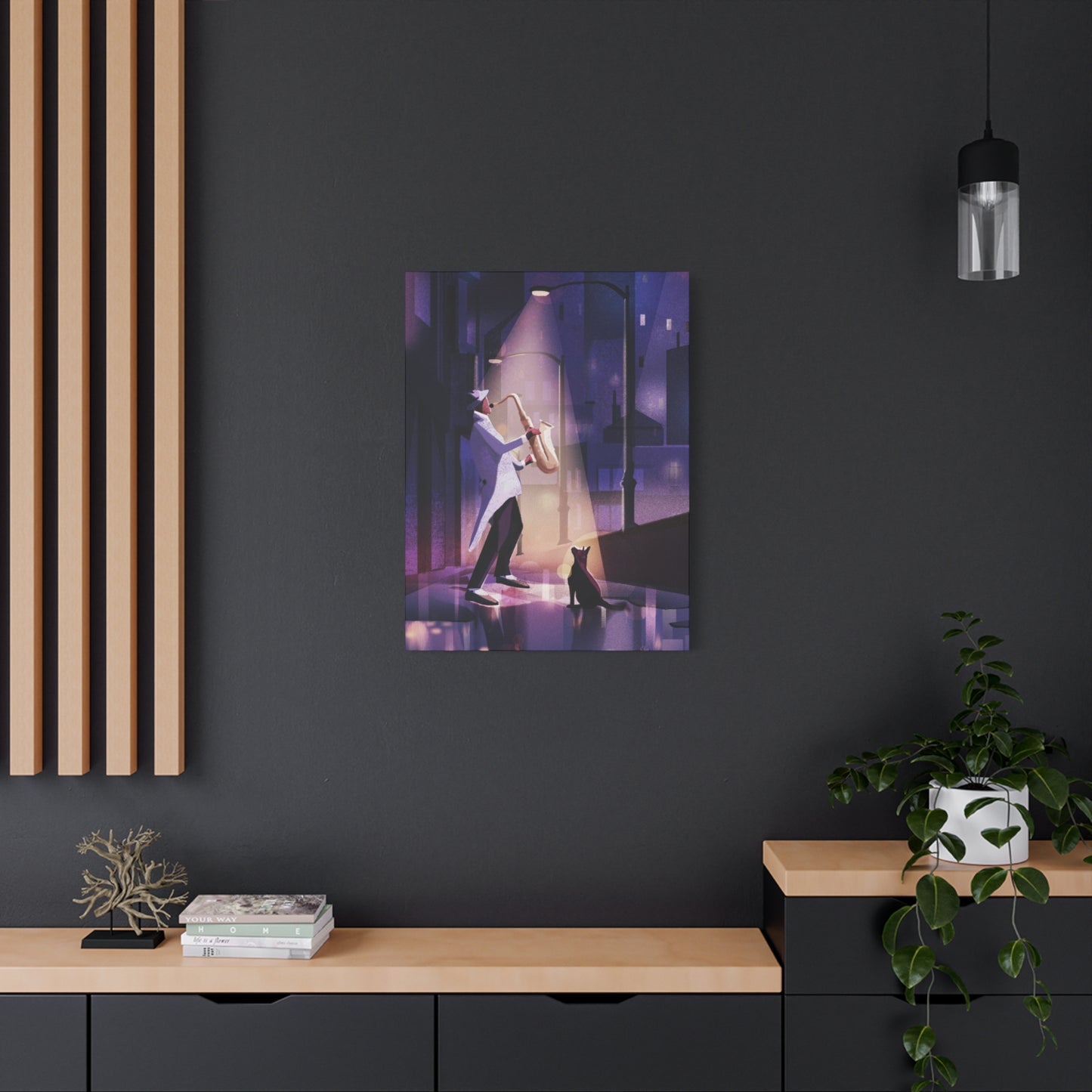 Saxophone Artist with Cat Wall Art & Canvas Prints