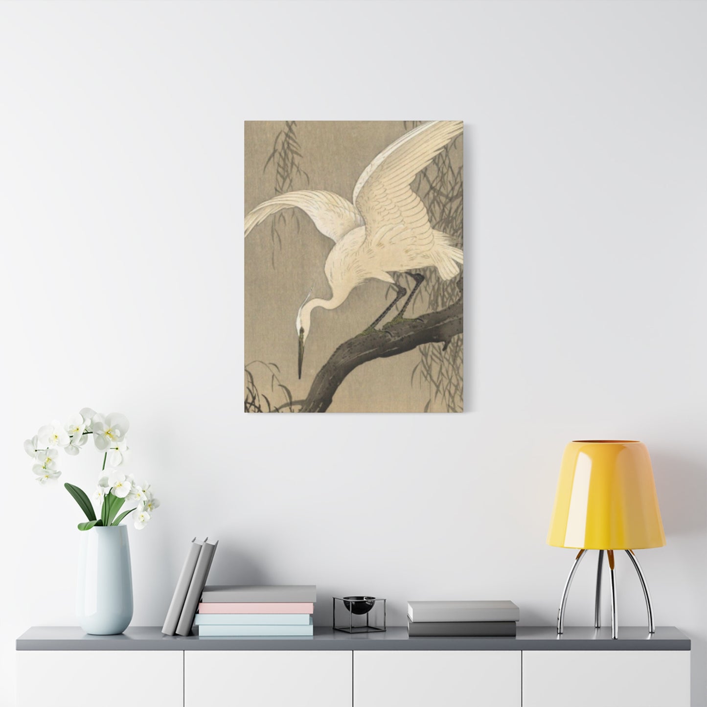 White Heron Painting Wall Art & Canvas Prints