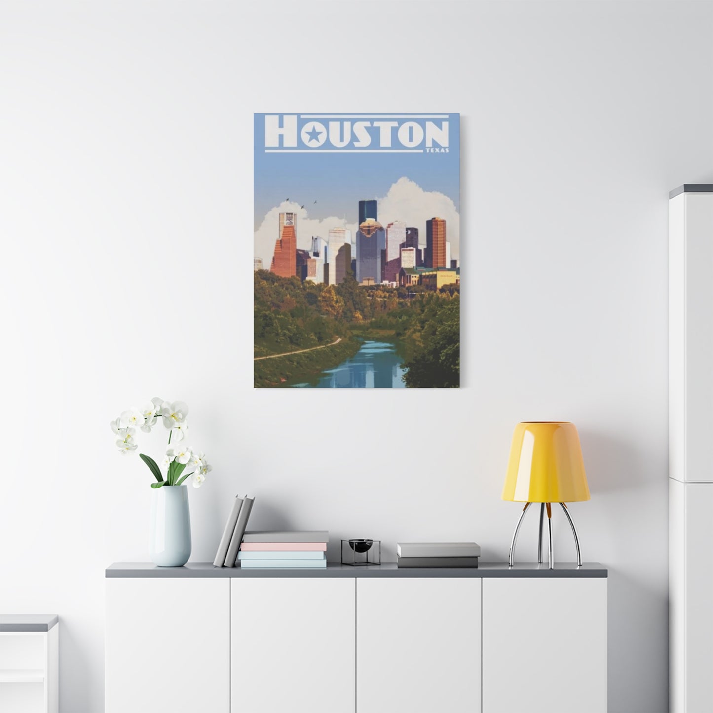 Colorful Charming Houston Skyline Painting Wall Art & Canvas Prints