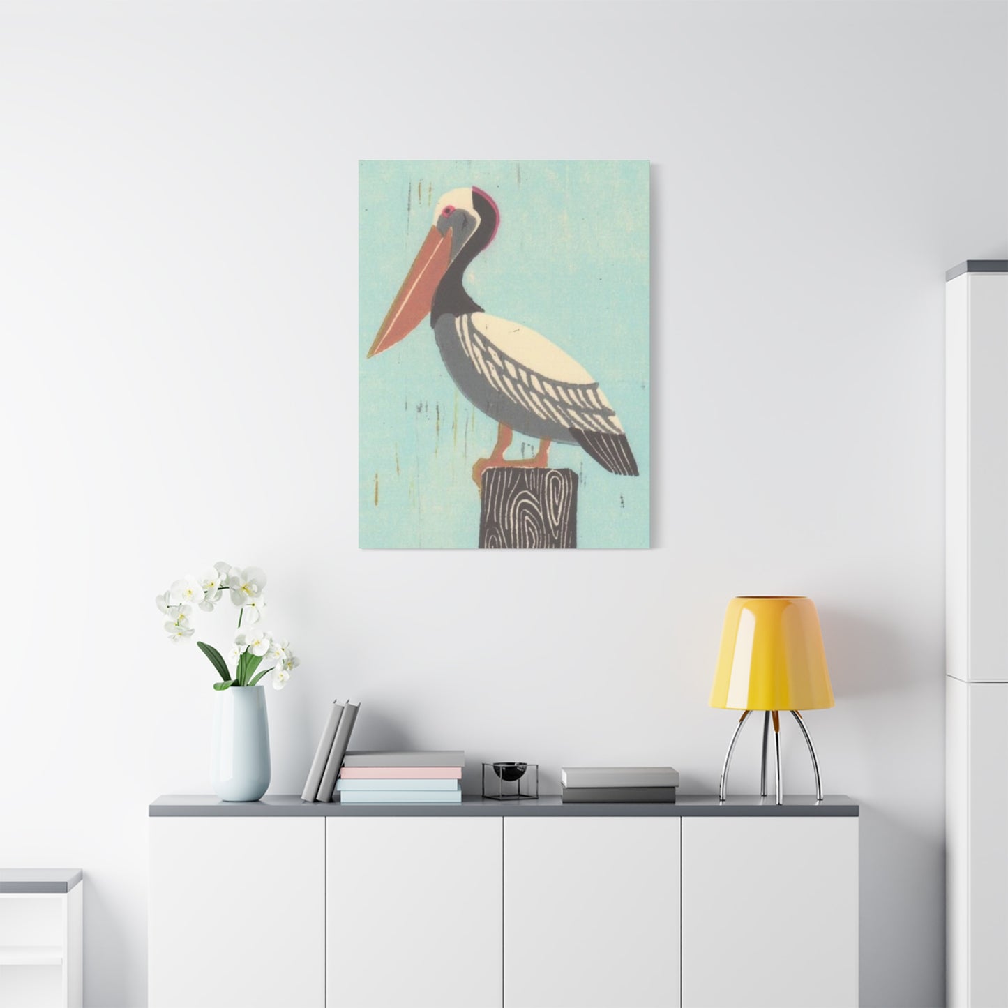 Brown Beak Pelican Colorful Drawing Wall Art & Canvas Prints