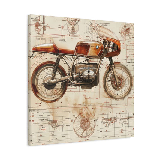 Retro Cafe Racer Blueprint Motorcycle Wall Art & Canvas Prints