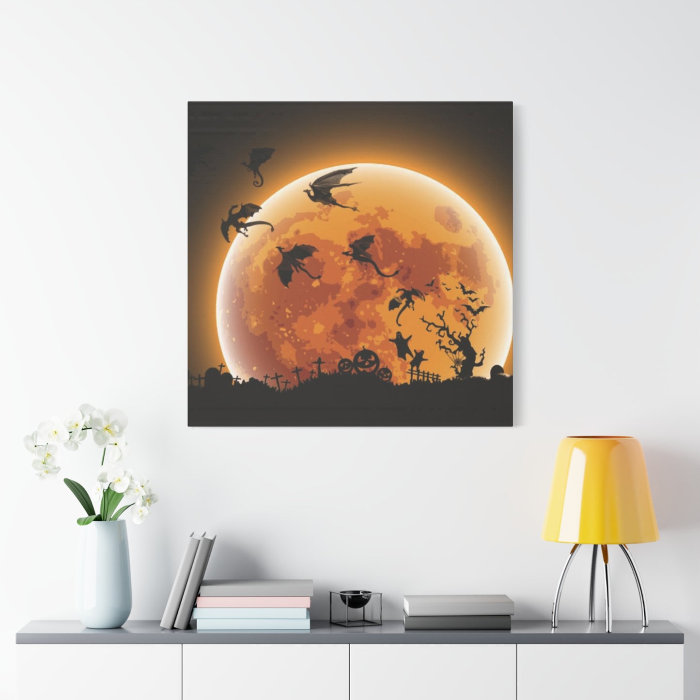 Full Moon Dragon Halloween Wall Art & Canvas Prints