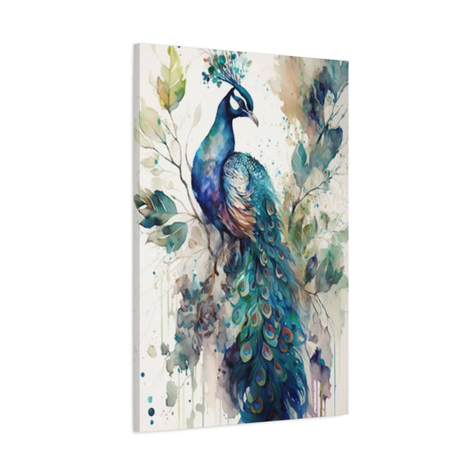 Peacock on branch Wall Art & Canvas Prints